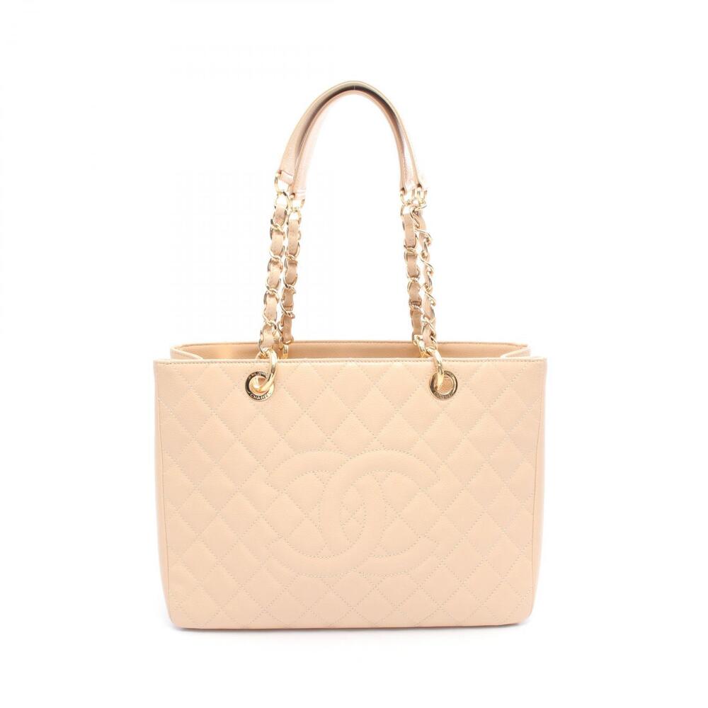 Chanel Matelasse Grand Shopping GST Tote Bag Leather Grained Calf Beige